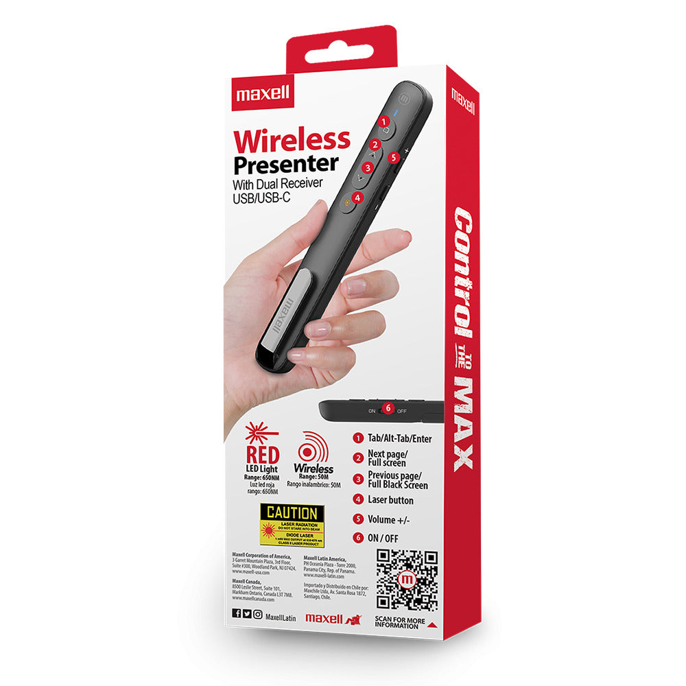 Presentador Maxell Puntero Láser Con Receptor Usb-a Y Usb-c