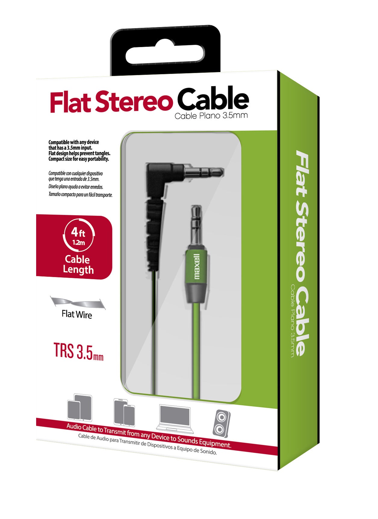 Cable Para Audio Plano Con Conectores De 3.5mm A 3.5mm Verde Maxell