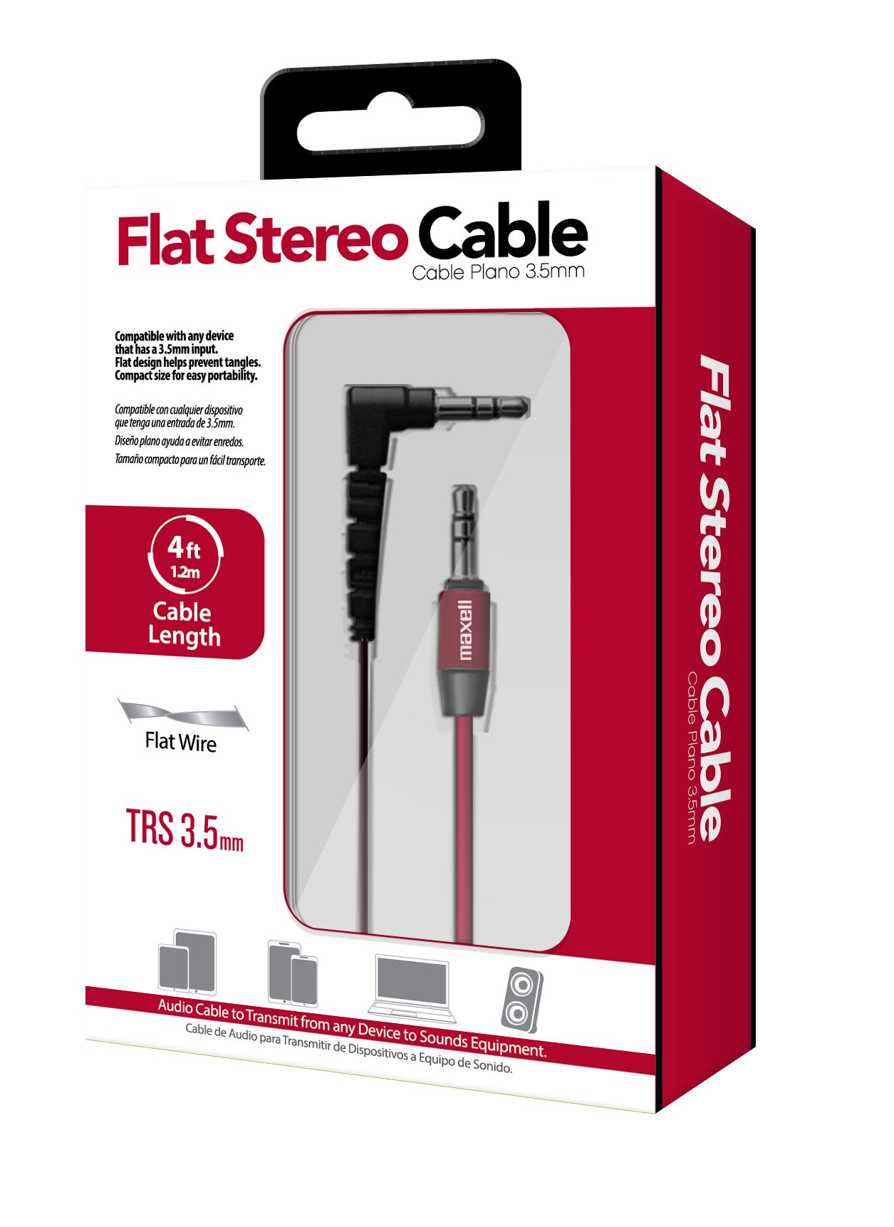 Cable Para Audio Plano Con Conectores De 3.5mm A 3.5mm Rojo Maxell