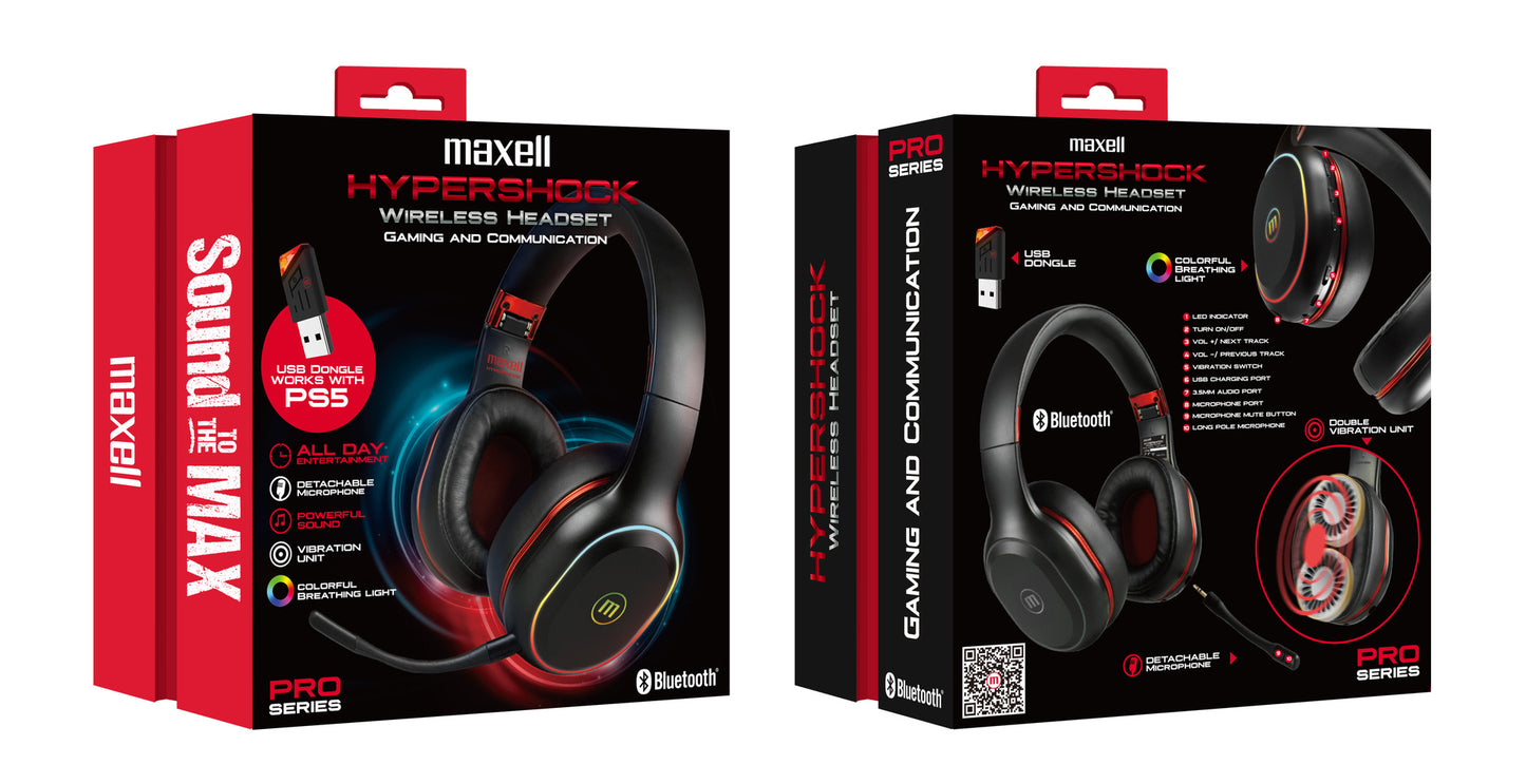 Audífonos Gamer Maxell Inalámbrico Hypershock Bluetooth RGB