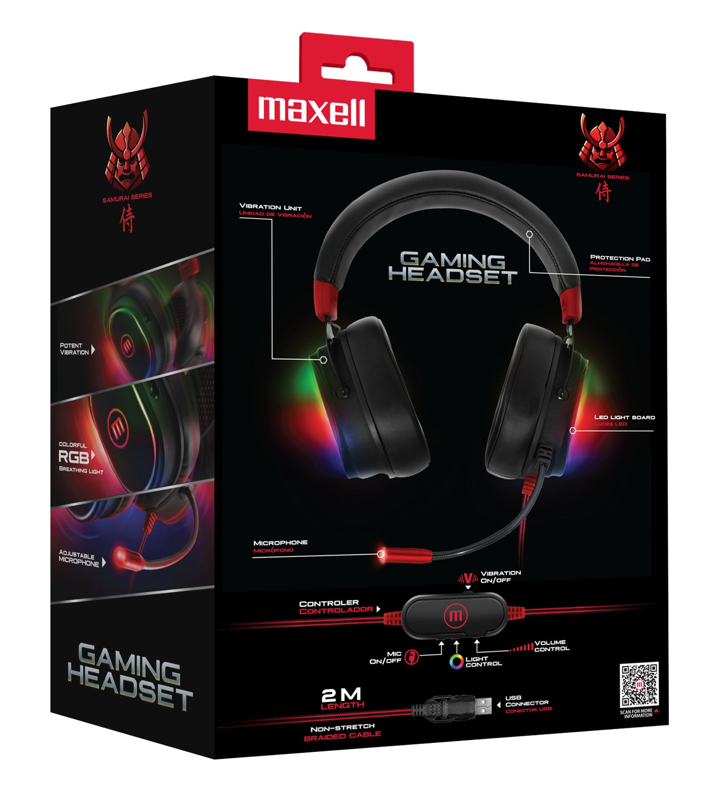 Audífonos Gamer Maxell H-MIC 1200 Led Usb Samurai Con Microfono RGB