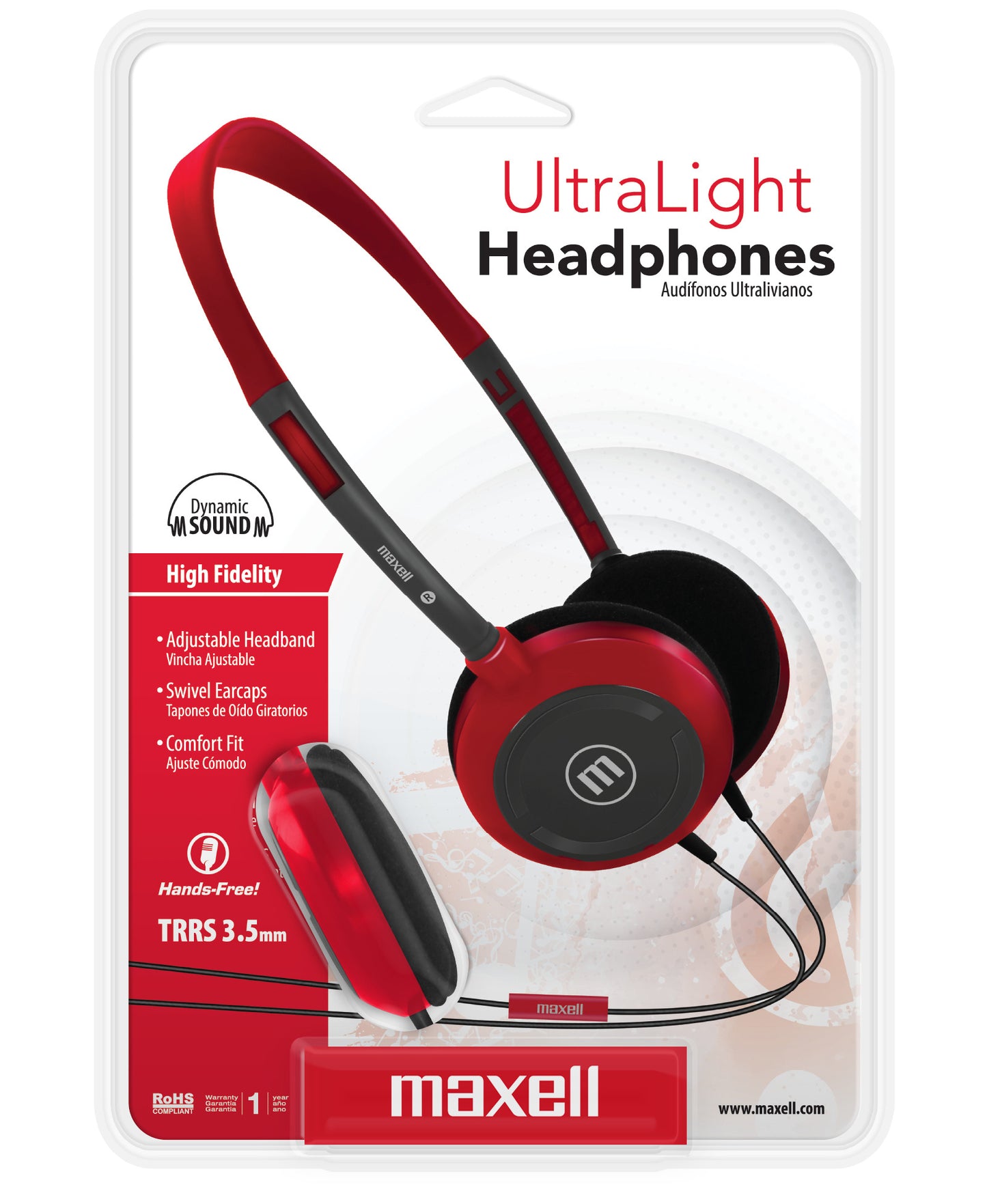 Audífonos Maxell HP-200 Ultra Livianos Rojo