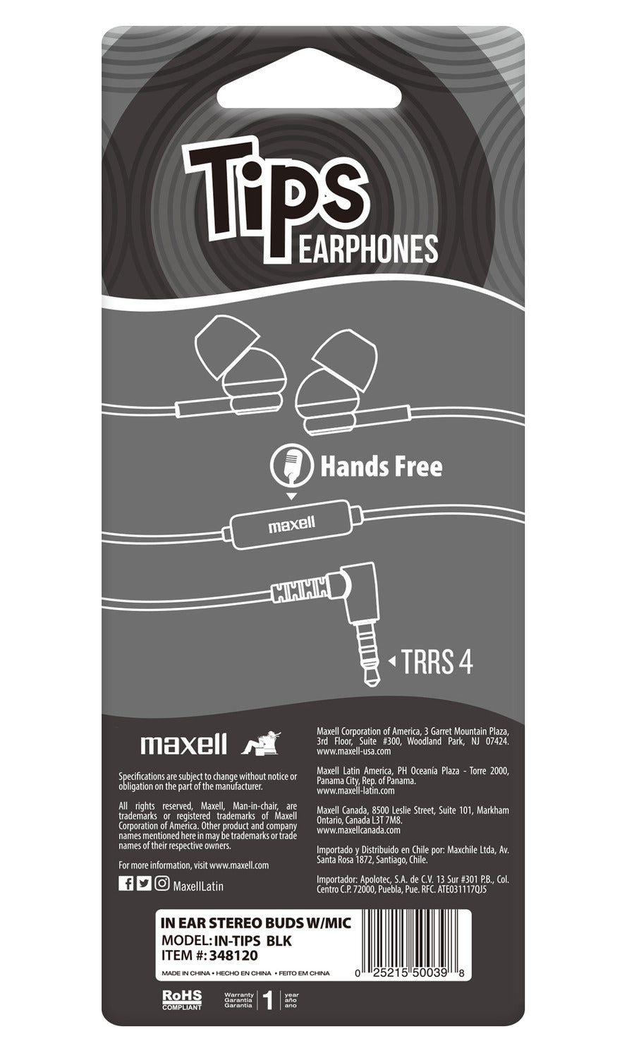 Audífonos Maxell IN-TIPS Con Micrófono In Ear Negro