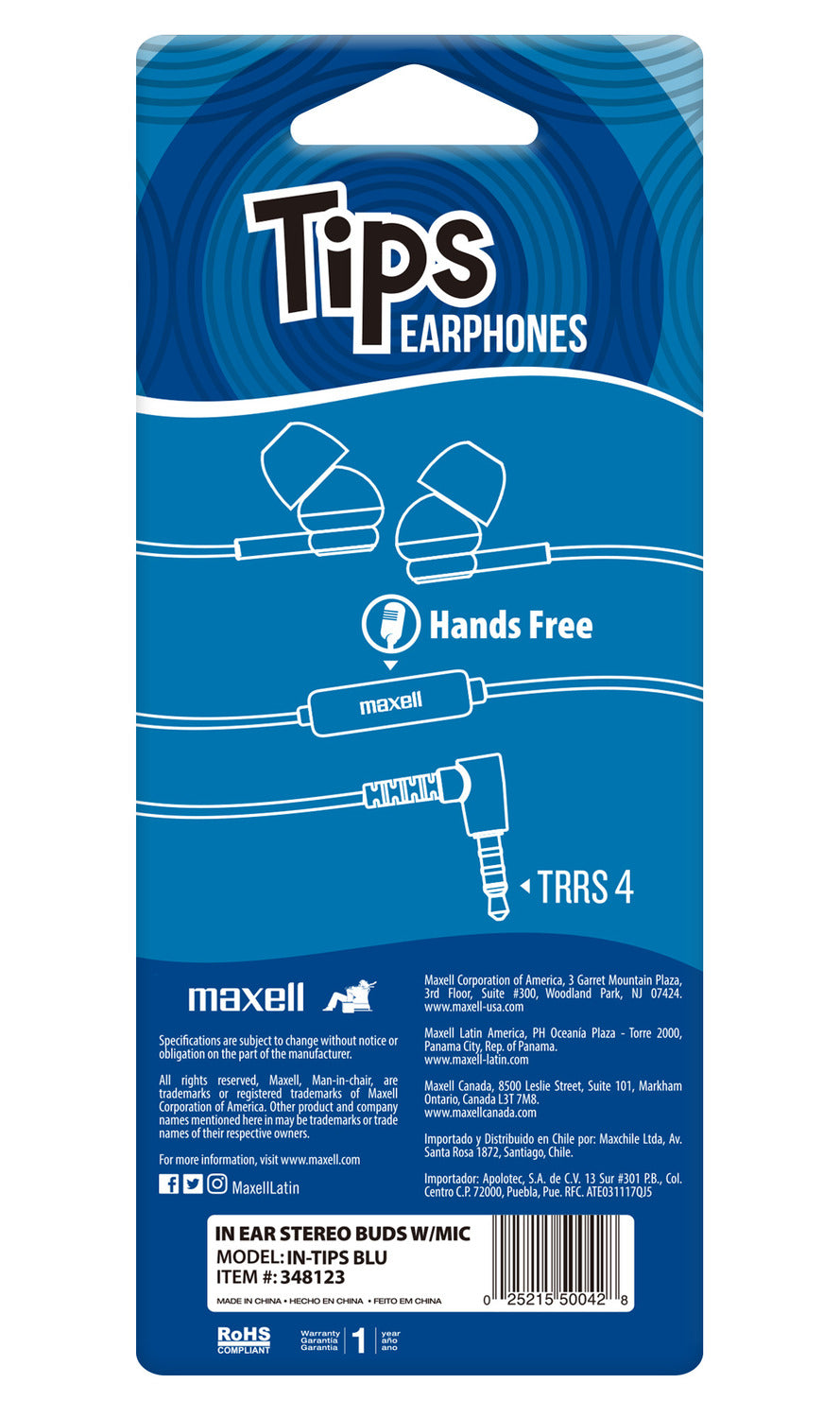 Audífonos Maxell IN-TIPS Con Micrófono In Ear Azul