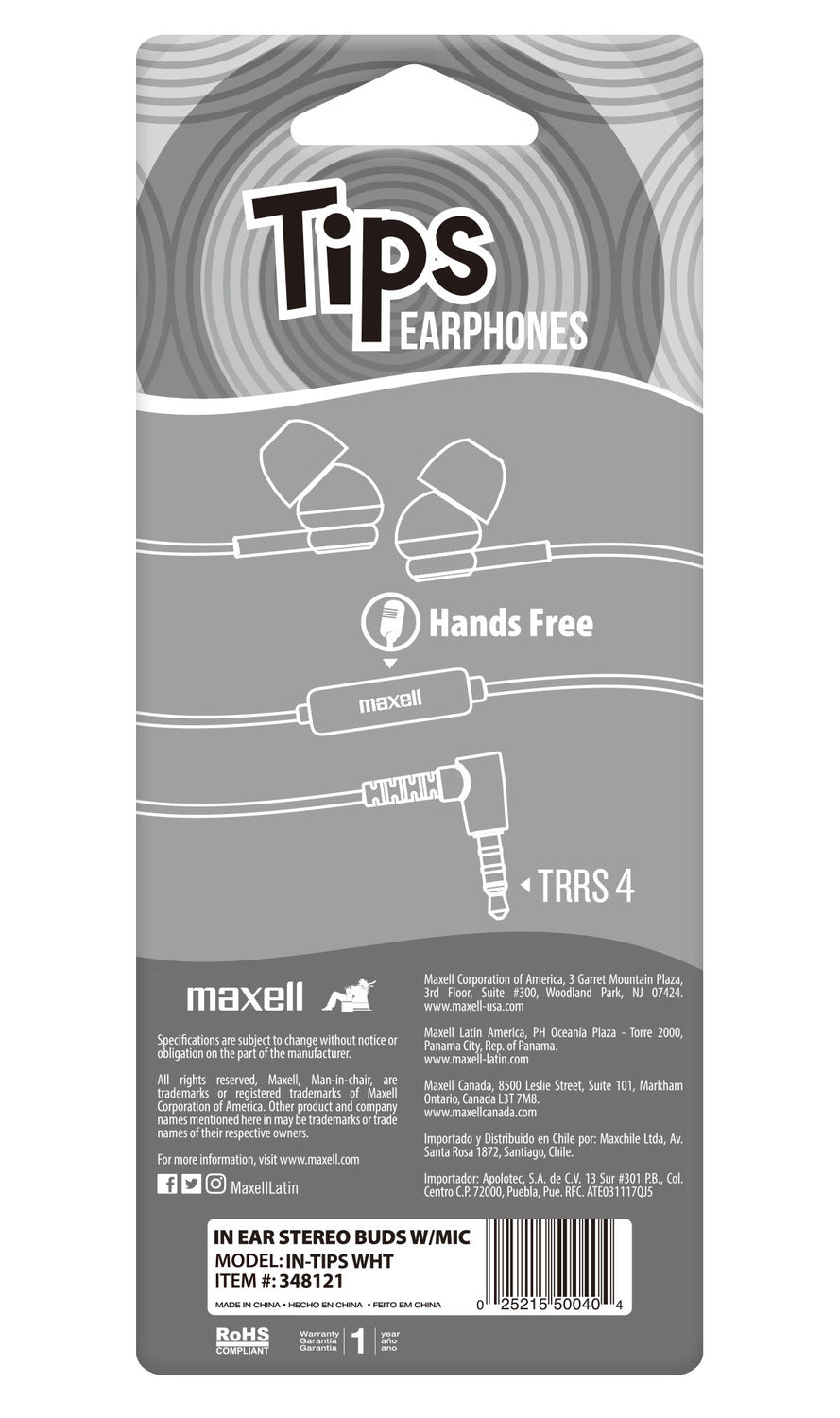 Audífonos Maxell IN-TIPS Con Micrófono In Ear Blanco