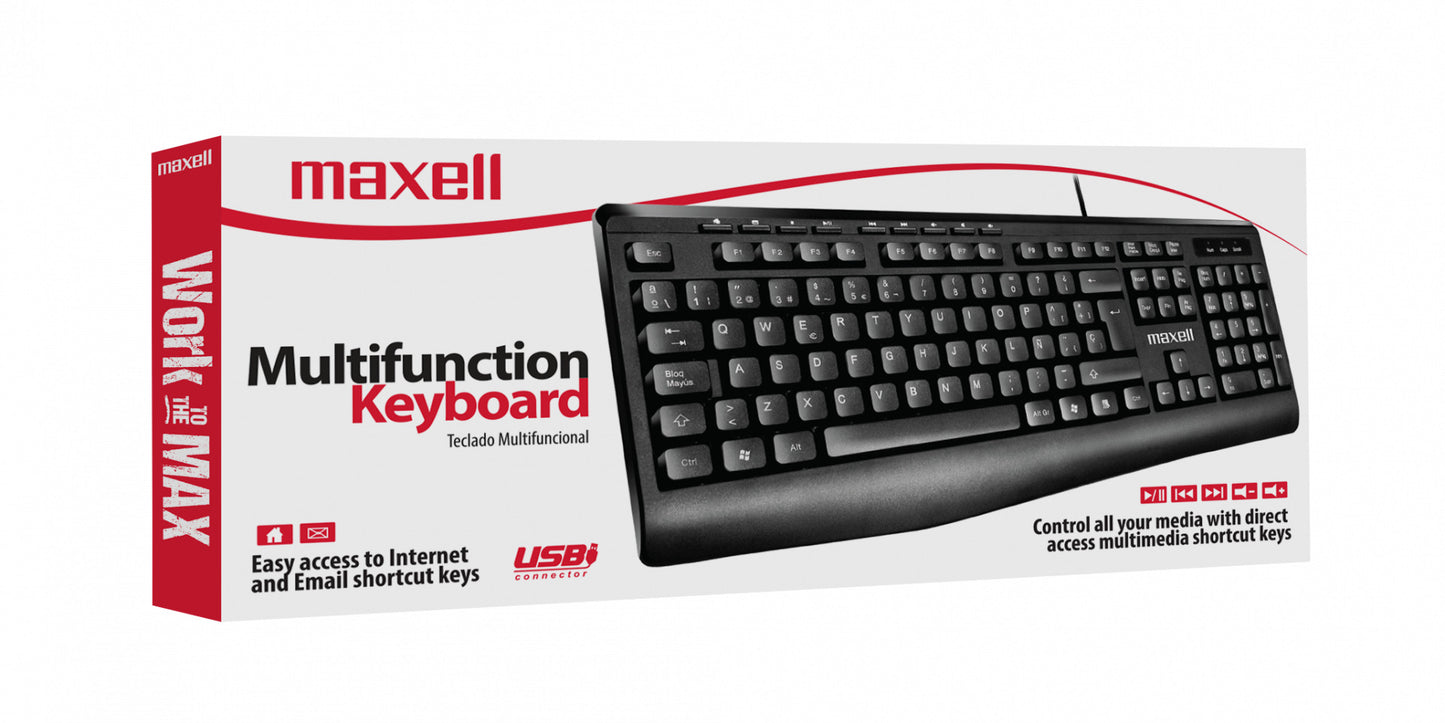 Teclado Multifuncional Maxell KB-100 Conector Usb Negro