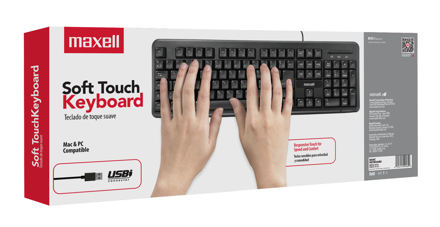 Teclado Básico Maxell KB-90 Conector Usb Negro