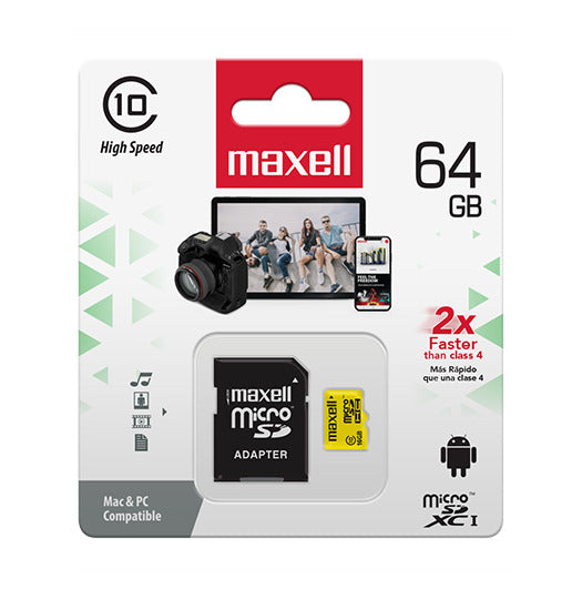 Tarjeta Micro SD Maxell 64GB CLASE 10