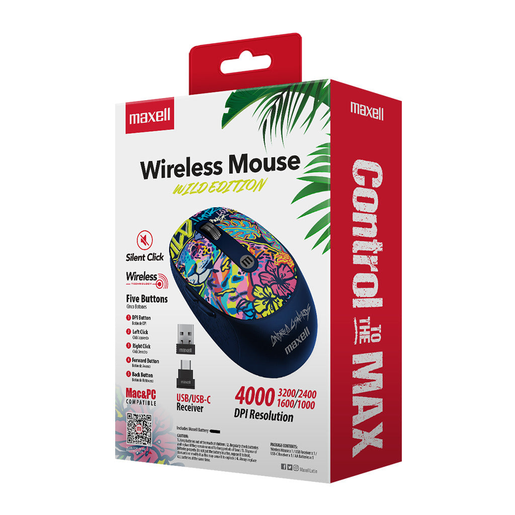 Mouse Inalámbrico Maxell Diseño Wild 4000dpi Usb/usb-c Jaguar