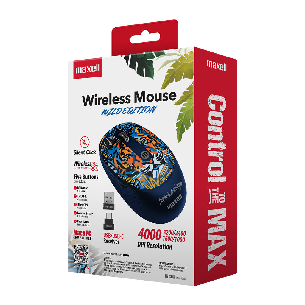 Mouse Inalámbrico Maxell Diseño Wild 4000dpi Usb/usb-c Tigre