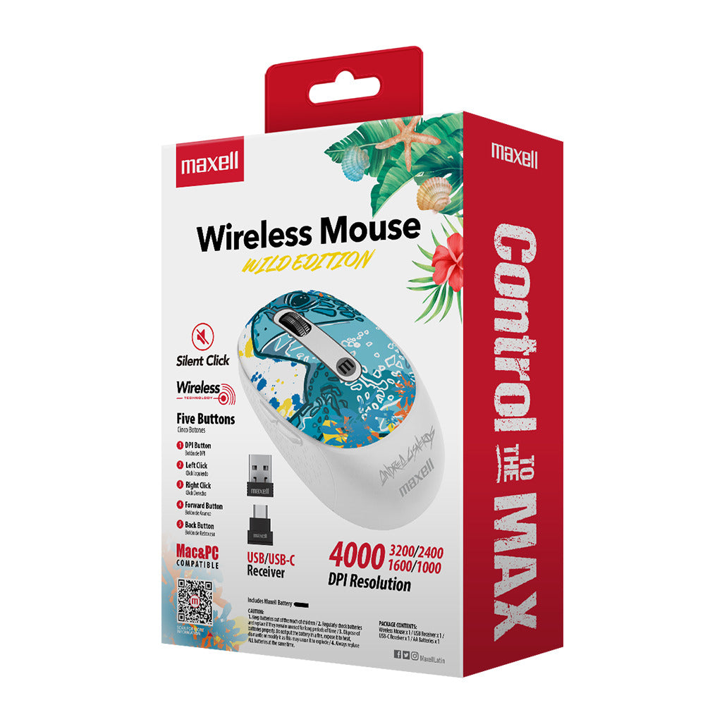 Mouse Inalámbrico Maxell Diseño Wild 4000dpi Usb/usb-c Tortuga
