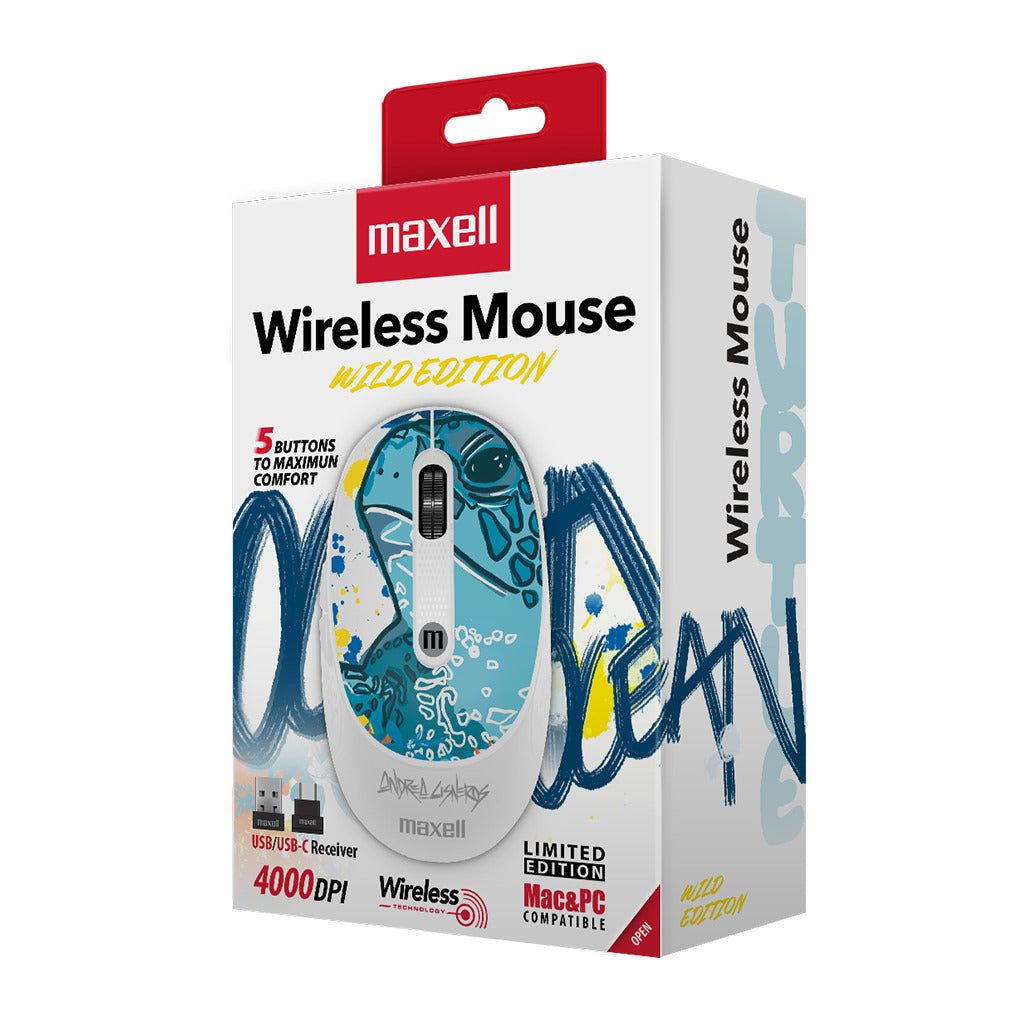 Mouse Inalámbrico Maxell Diseño Wild 4000dpi Usb/usb-c Tortuga