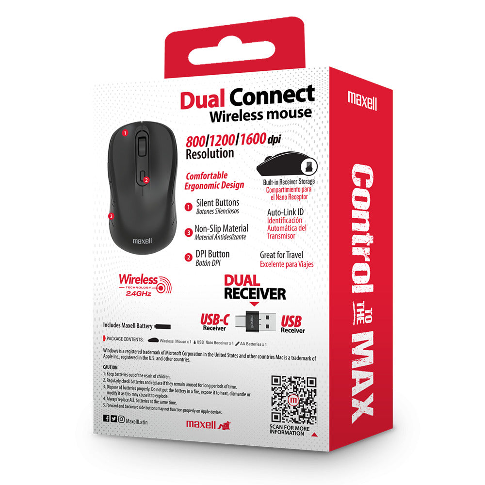 Mouse Inalámbrico Maxell Dual Connect 1600dpi Usb/usb-c