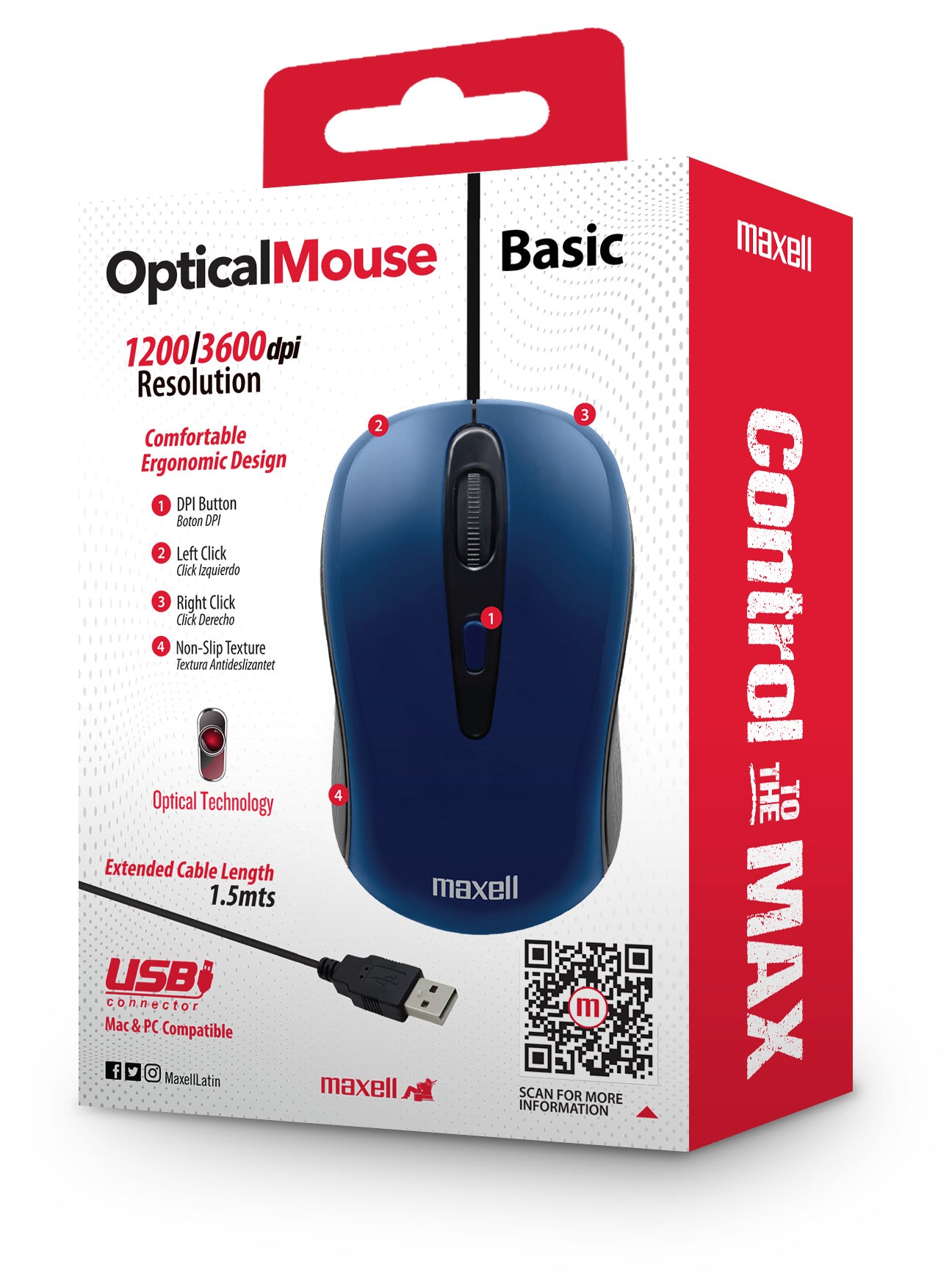 Mouse Óptico Maxell Usb MOWR-101 3600DPI Azul