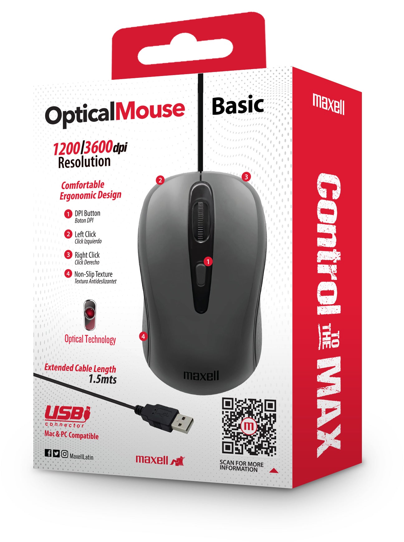 Mouse Óptico Maxell Usb MOWR-101 3600DPI Gris