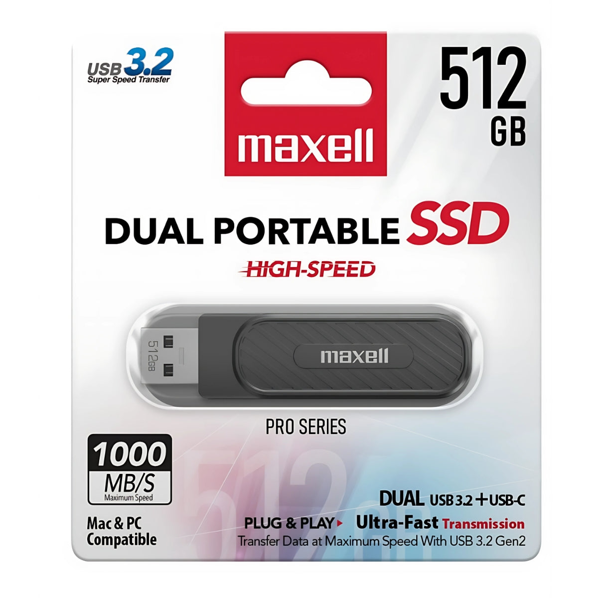 Disco SSD Externo Maxell 512GB 3.2 Dual USB-C 1000MB/s