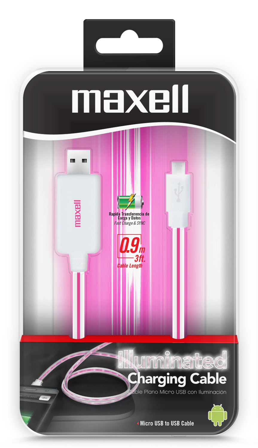 Cable Maxell Iluminado 90cm Microusb Blanco