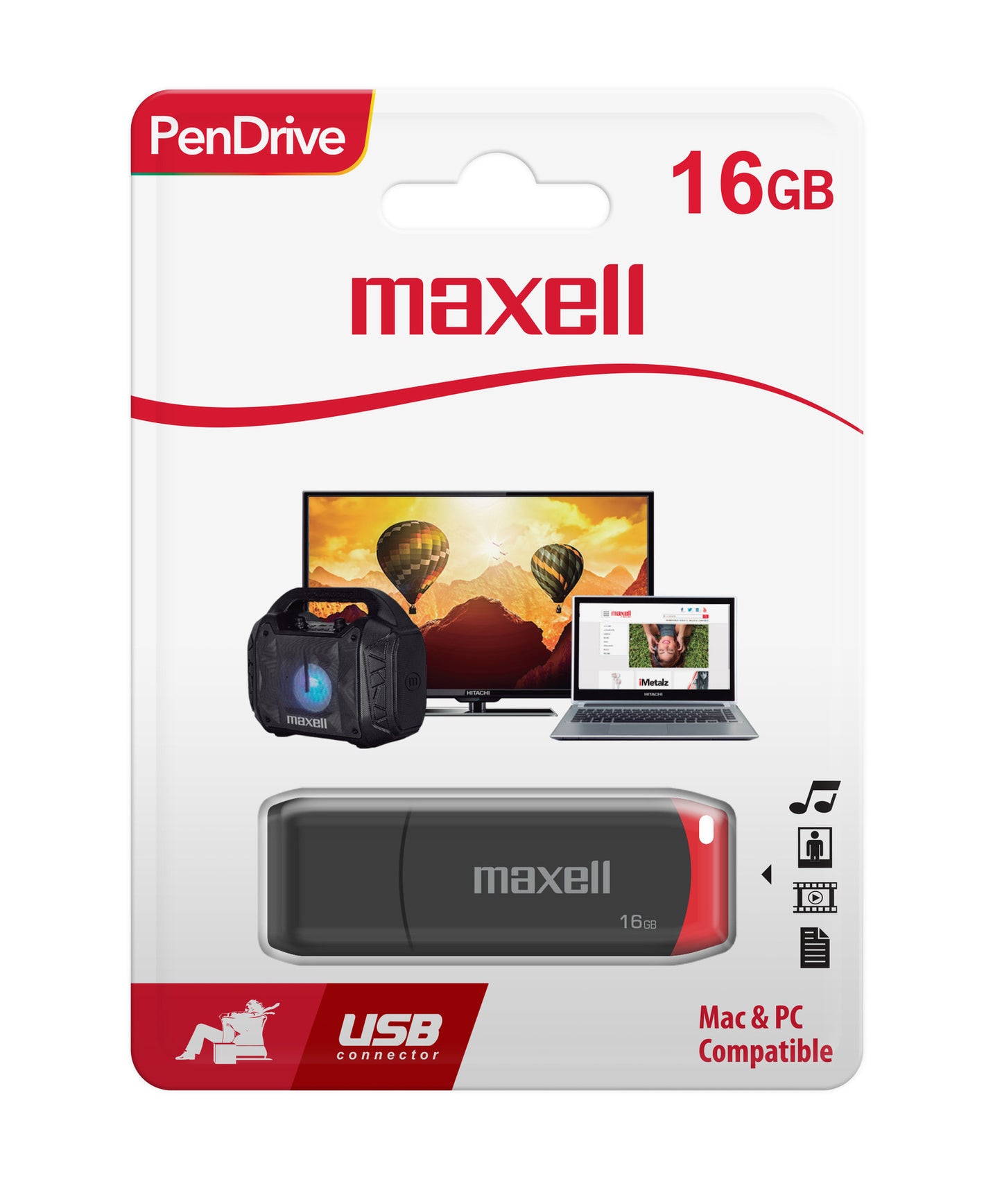 Pendrive Maxell USBPD 16GB 2.0 Rojo