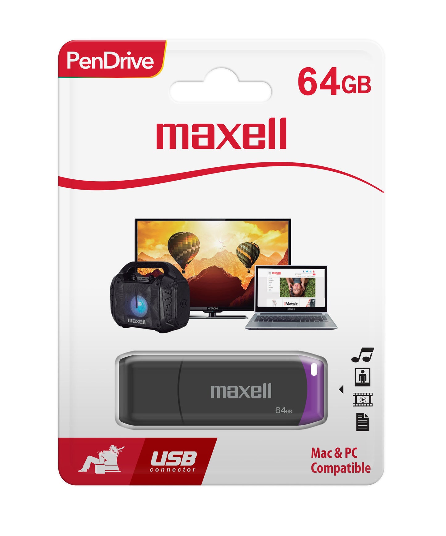 Pendrive Maxell USBPD 64GB 2.0 Morado