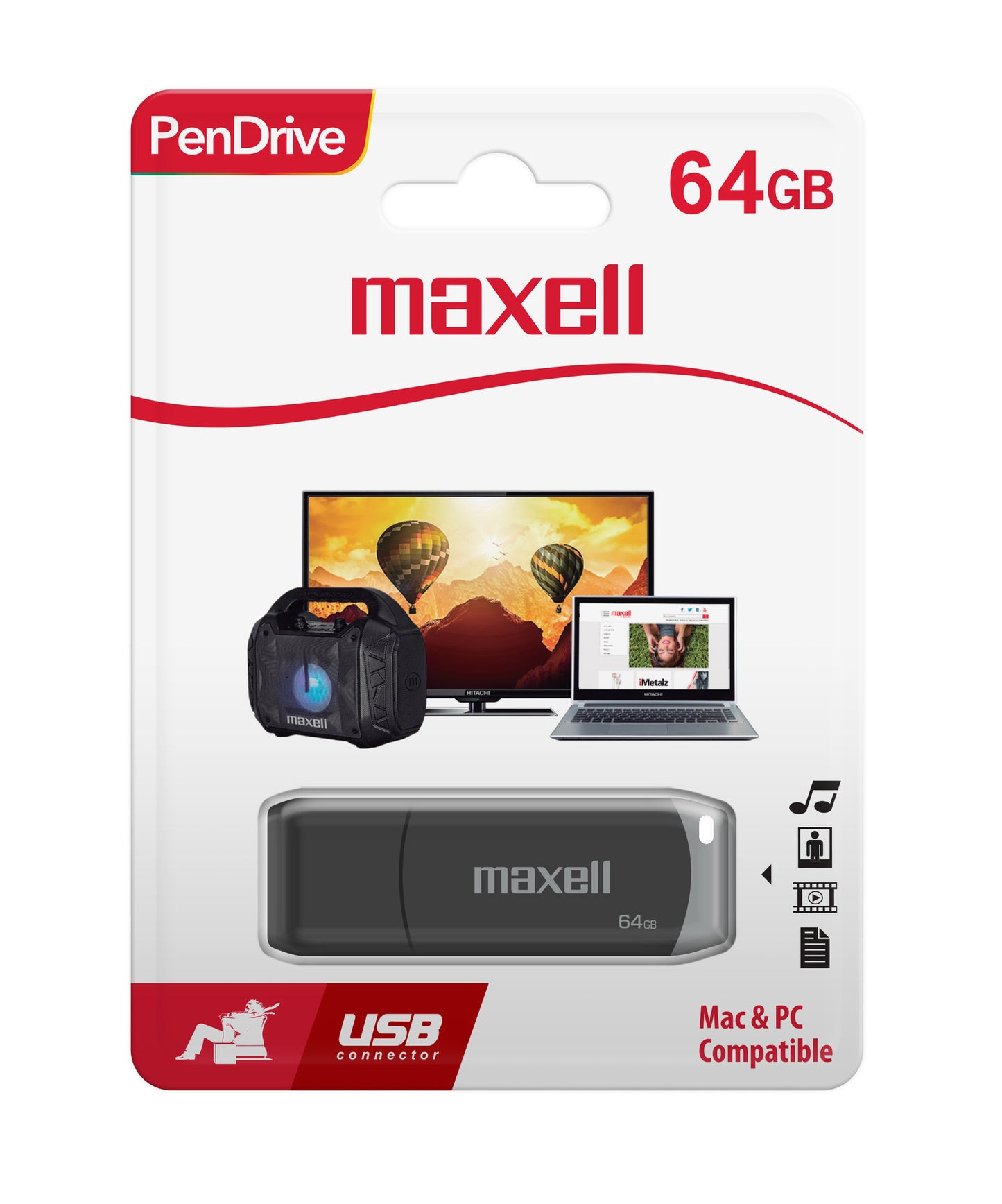 Pendrive Maxell USBPD 64GB 2.0 Gris