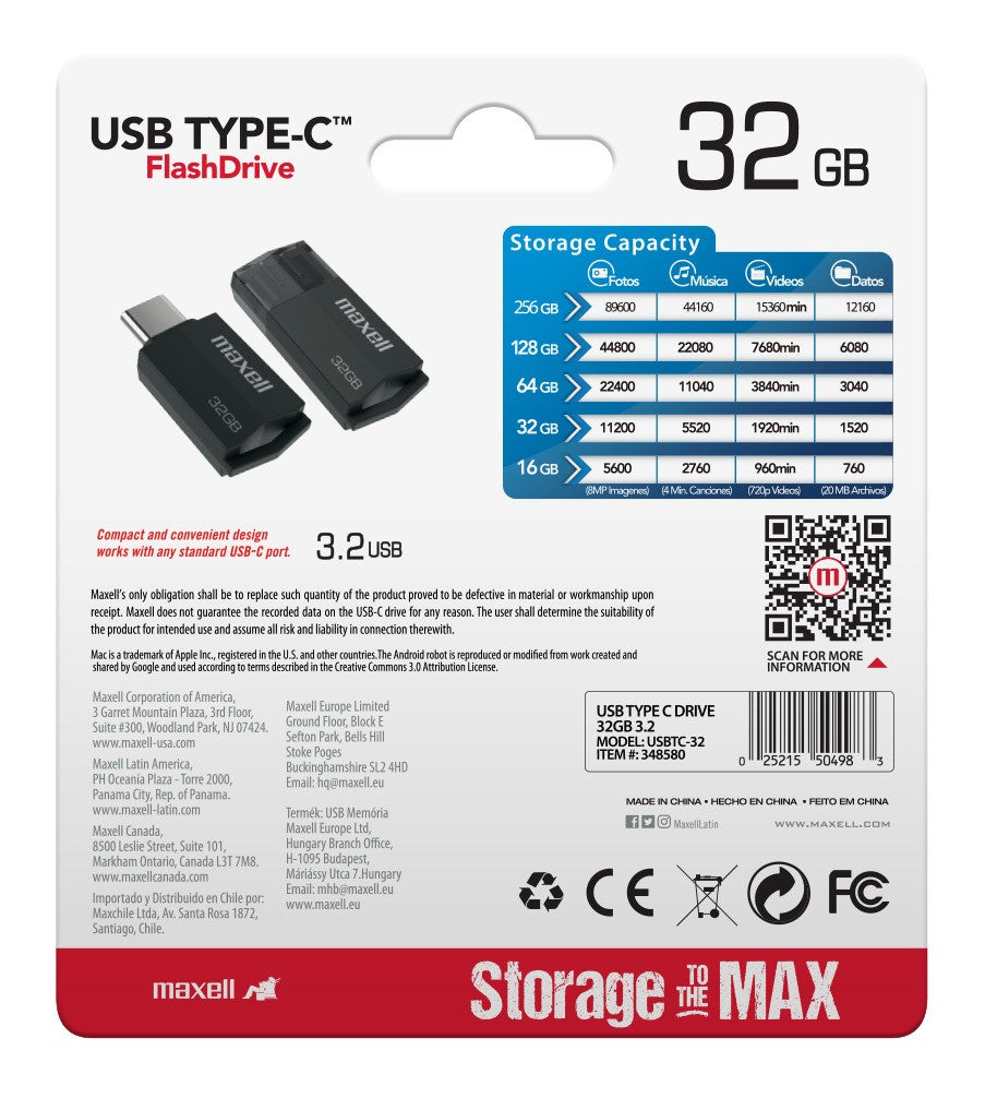 Pendrive Maxell Usbtc Tipo C 32gb 3.2 Negro