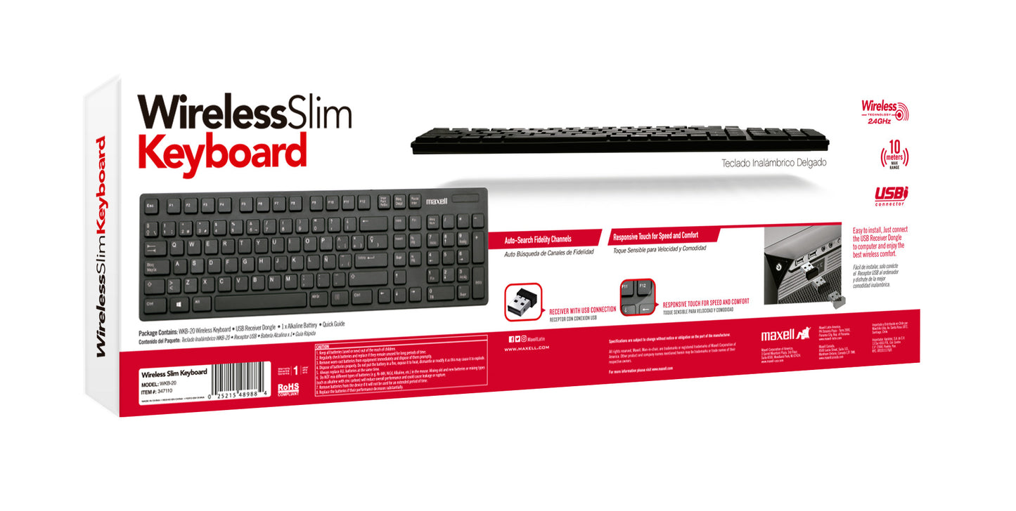 Teclado Inalámbrico Maxell Slim Multifuncional Con Pad Numérico WKB-20