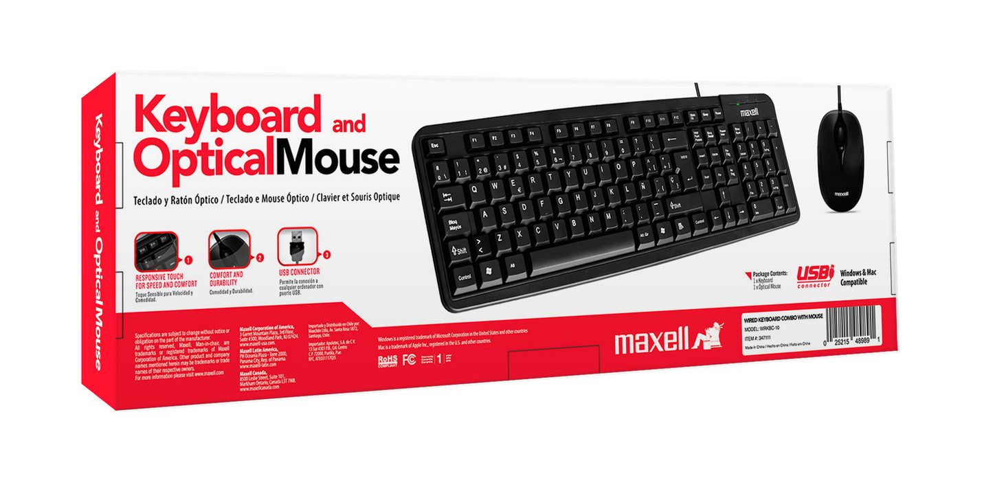 Combo Maxell Teclado Multifuncional Y Mouse Óptico WRKBC-10