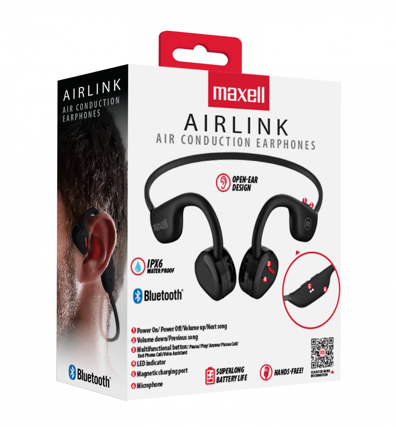 Audífonos Deportivos Maxell Airlink Bluetooth Ipx5 7Hrs Negr