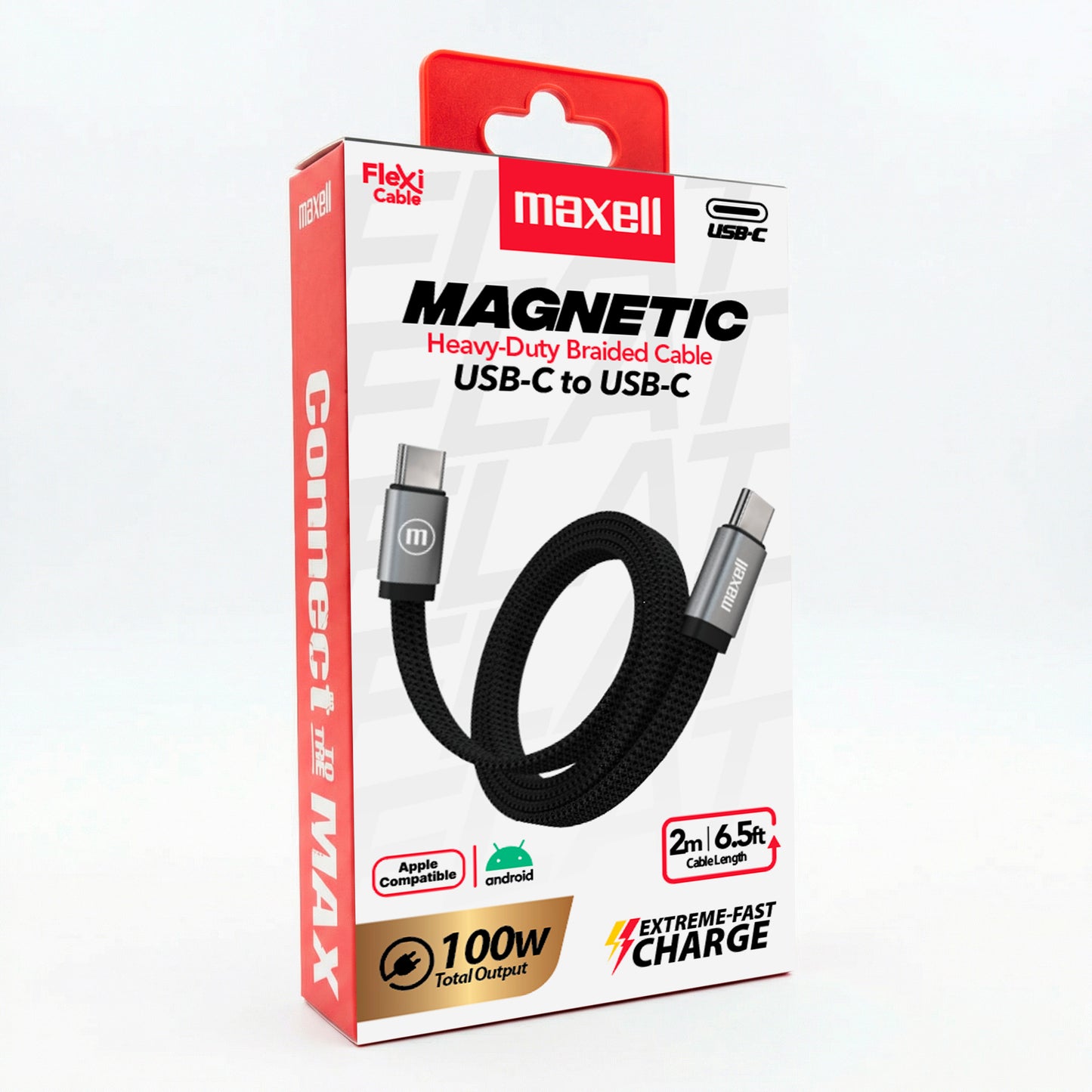 Cable Trenzado Magnético 100W USB C a USB C Maxell 2 Metros Carga Rápida Negro