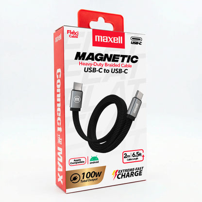 Cable Trenzado Magnético 100W USB C a USB C Maxell 2 Metros Carga Rápida Negro