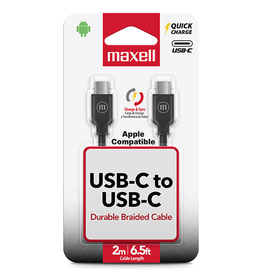 Cable Trenzado USB C a USB C Maxell 2 Metros Carga Rápida