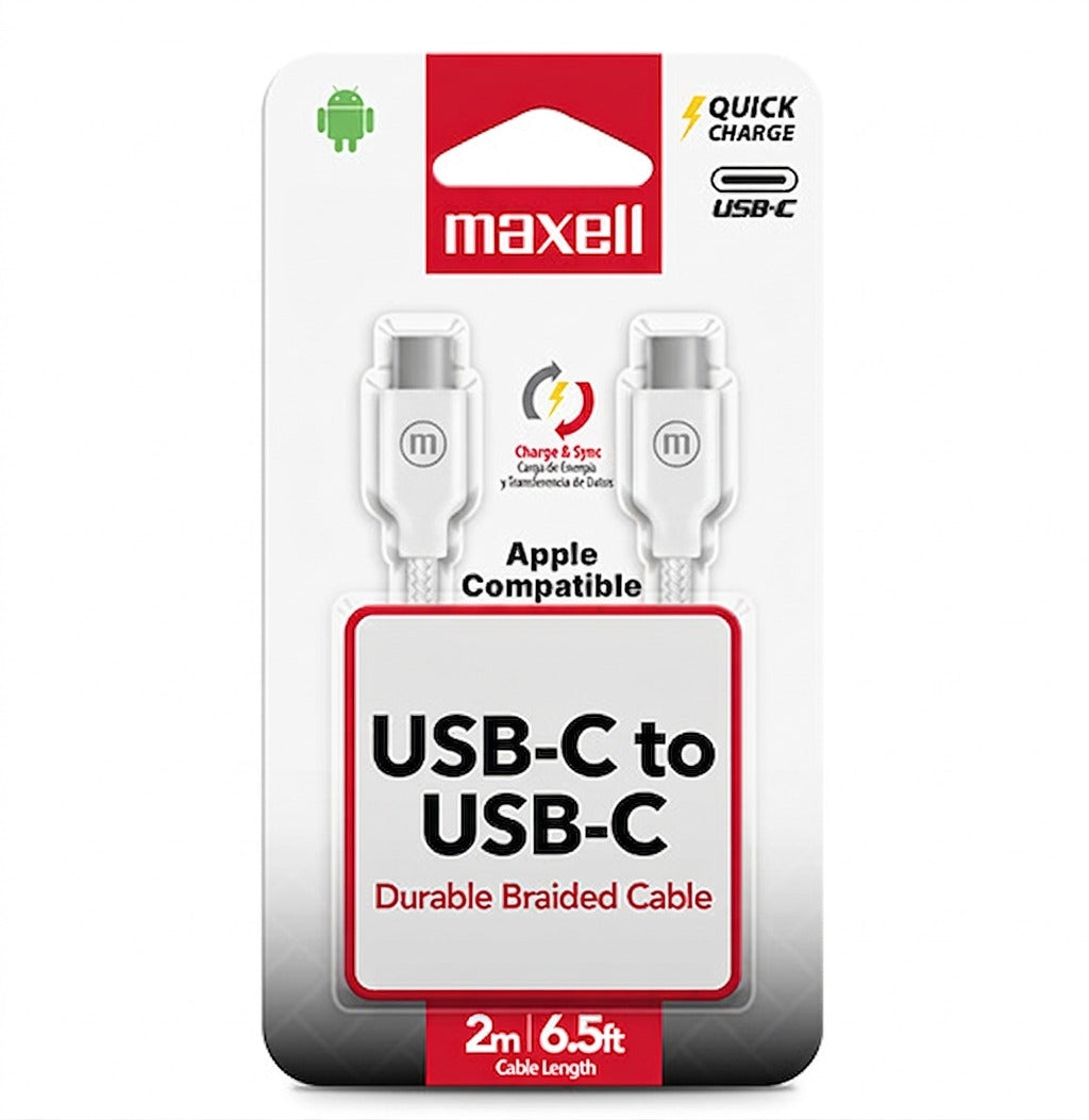 Cable Trenzado USB C a USB C Maxell 2 Metros Carga Rápida