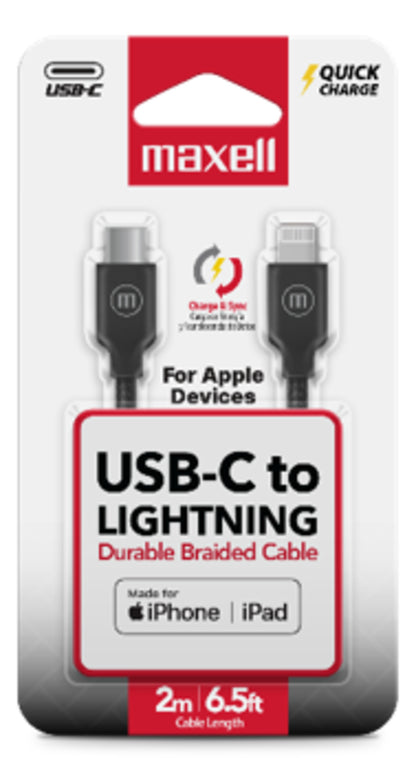 Cable Trenzado Usb-c A Lightning Maxell 2metros Carga Rápida Negro