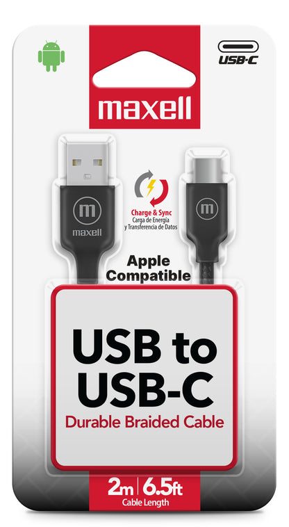 Cable Trenzado Usb A Usb-c Maxell 2 Metros Carga Rápida Negro