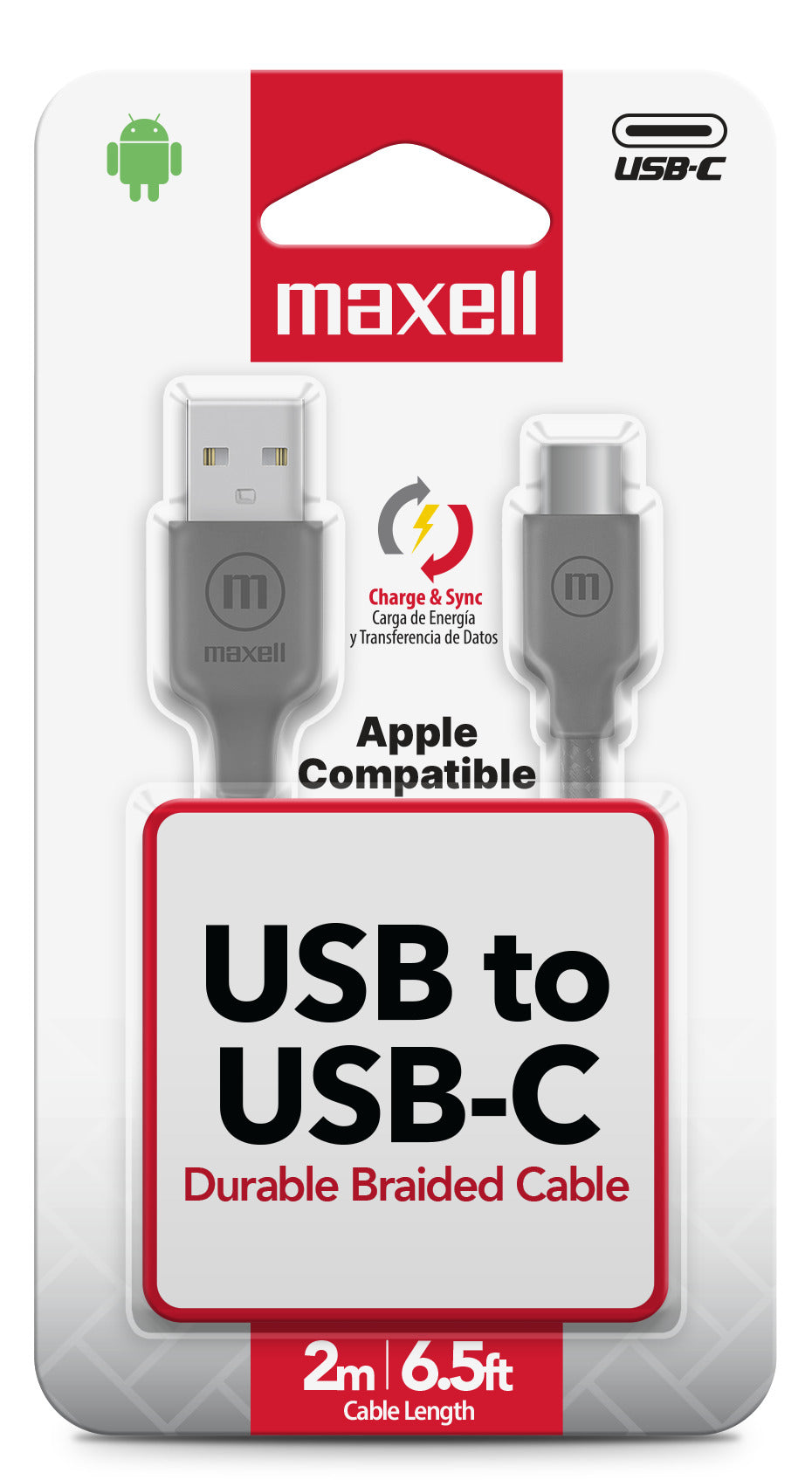 Cable Trenzado Usb A Usb-c Maxell 2 Metros Carga Rápida Gris