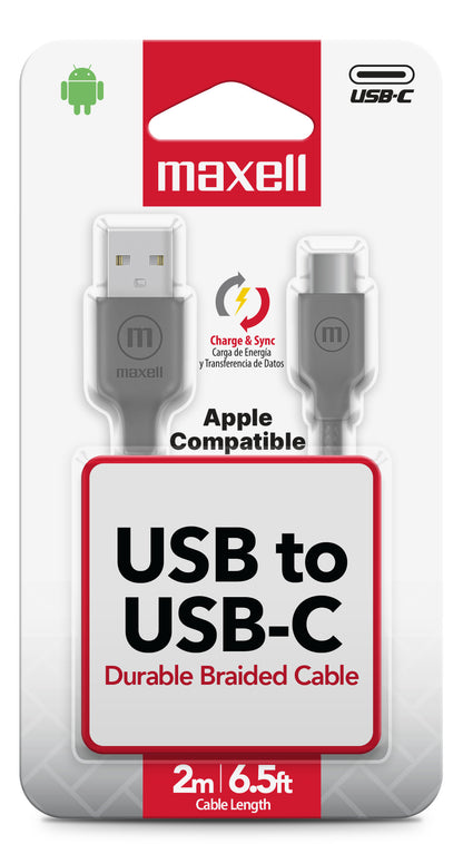 Cable Trenzado Usb A Usb-c Maxell 2 Metros Carga Rápida Gris