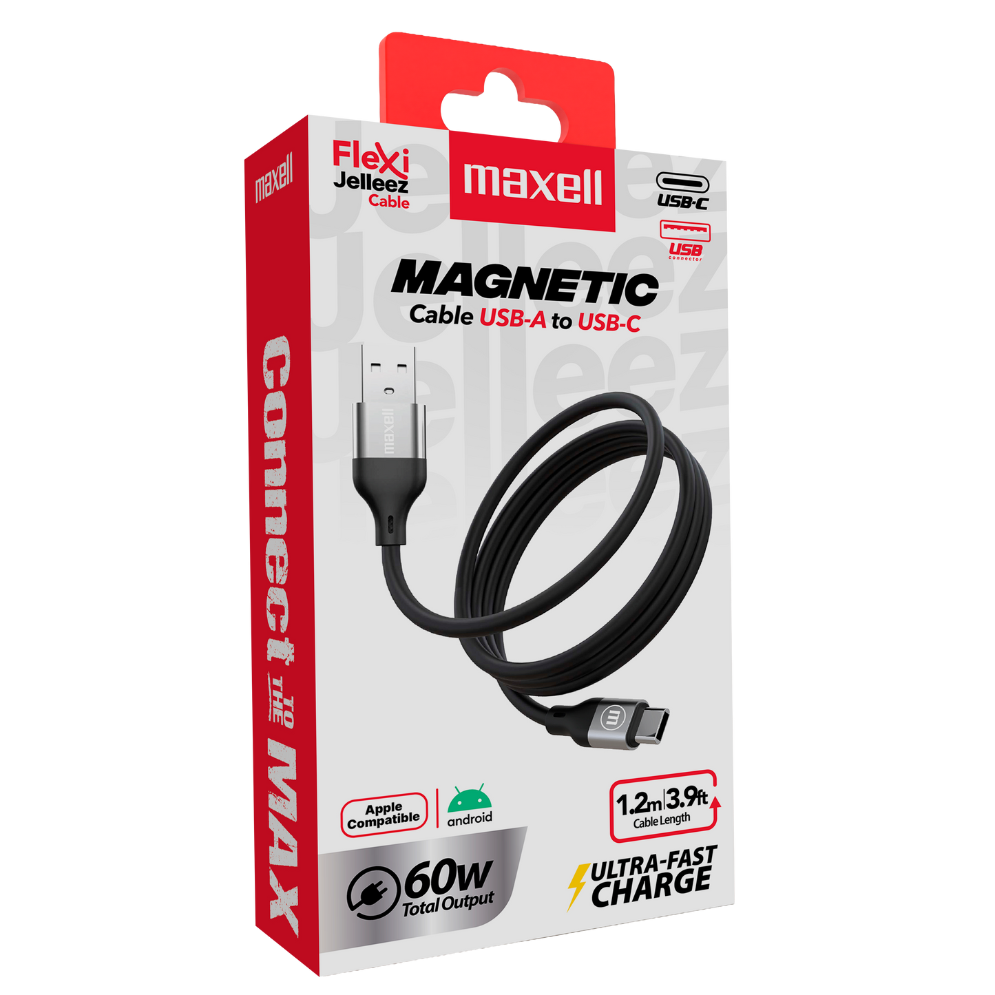 Cable Magnético 60W USB a USB C Maxell 1.2 Metros Carga Rápida Negro