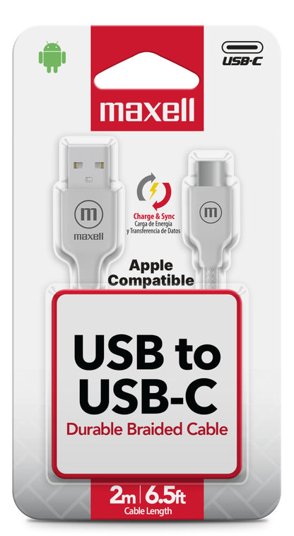 Cable Trenzado USB a USB C Maxell 2 Metros Carga Rápida Negro
