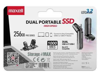 Disco SSD Externo Maxell 256GB 3.2 Dual USB-C 1000MB/s