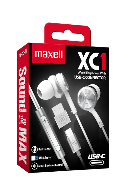 Audífonos Maxell TipoC Con Adaptador Usb Blanco