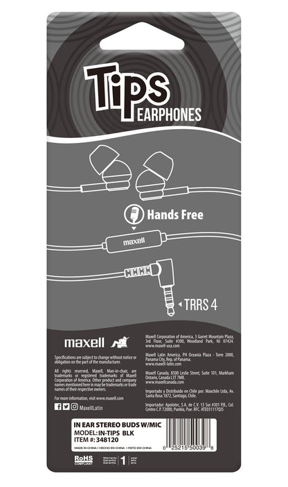 Audífonos Maxell IN-TIPS Con Micrófono In Ear Negro
