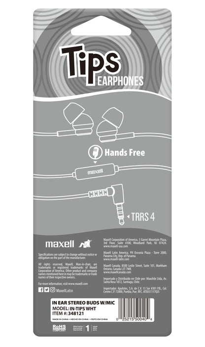 Audífonos Maxell IN-TIPS Con Micrófono In Ear Blanco