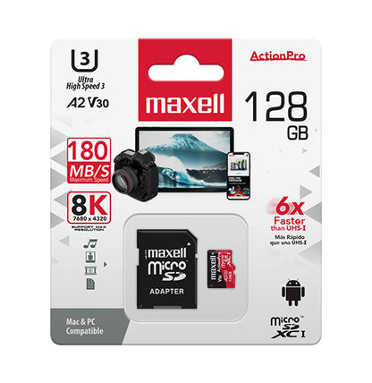 Tarjeta MicroSD Maxell 128GB UH-3 8K A2 180MB/S