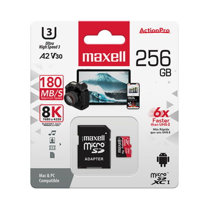 Tarjeta MicroSD Maxell 256GB UH-3 8K A2 180MB/S