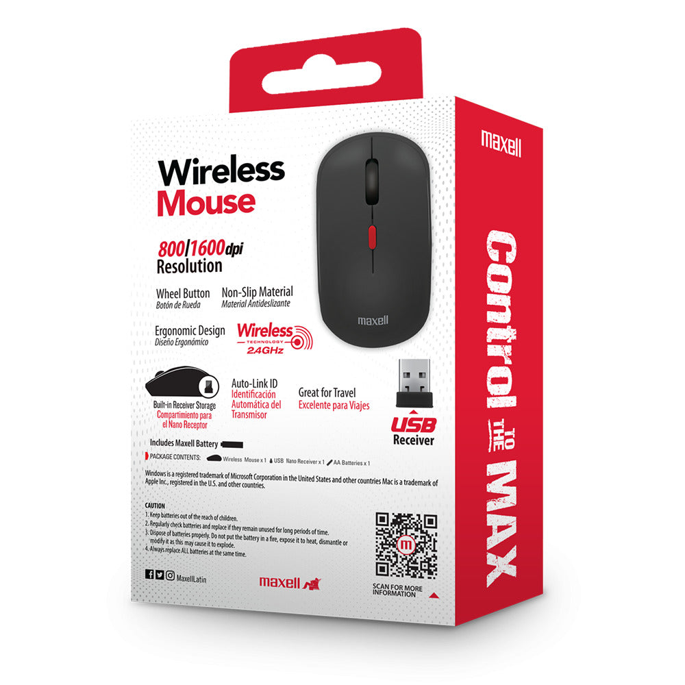 Mouse Inalámbrico Maxell 1600 DPI MOWL-100 Negro