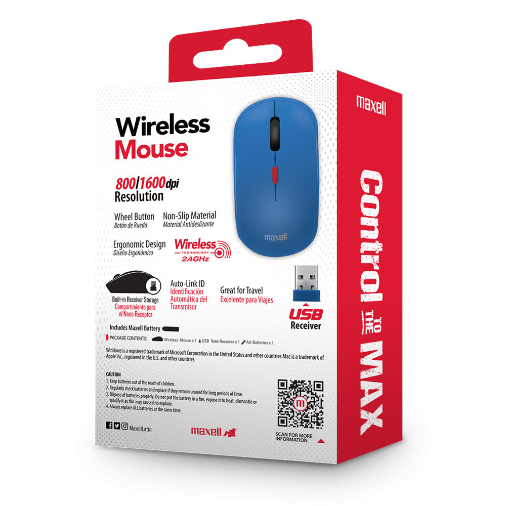 Mouse Inalámbrico Maxell 1600 DPI MOWL-100 Azul