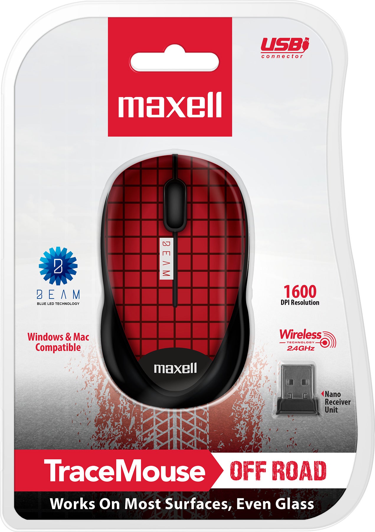 Mouse Óptico Inalámbrico Maxell Trace 1600 Dpi 2.4ghz Rojo