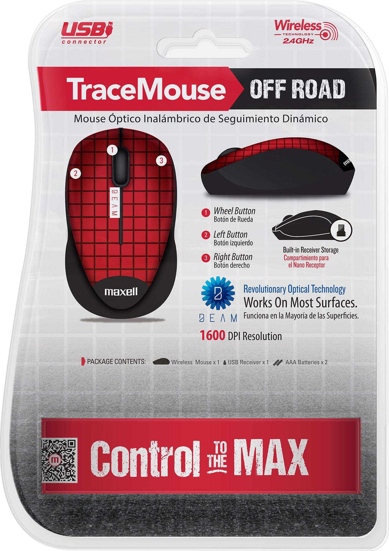 Mouse Óptico Inalámbrico Maxell Trace 1600 Dpi 2.4ghz Rojo