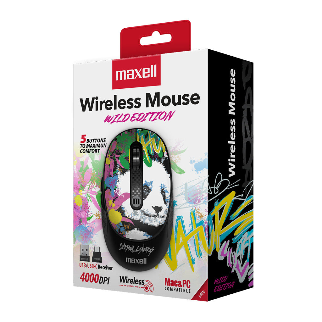 Mouse Inalámbrico Maxell Diseño Wild 4000dpi Usb/usb-c Panda