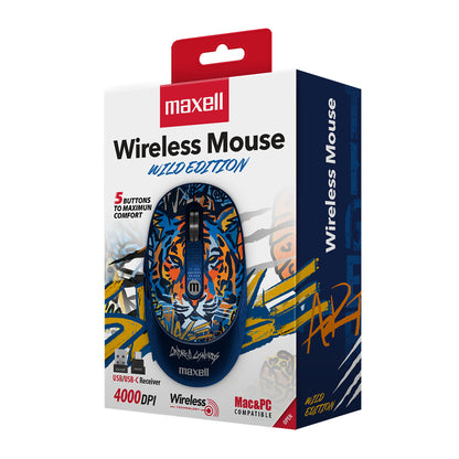 Mouse Inalámbrico Maxell Diseño Wild 4000dpi Usb/usb-c Tigre